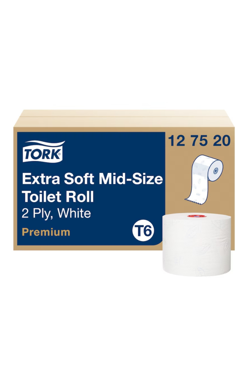 Hârtie igienică, Tork, Mid-size Premium D, albă, 2 straturi, 90 m/rolă (27 role/bax), T6 – 127520