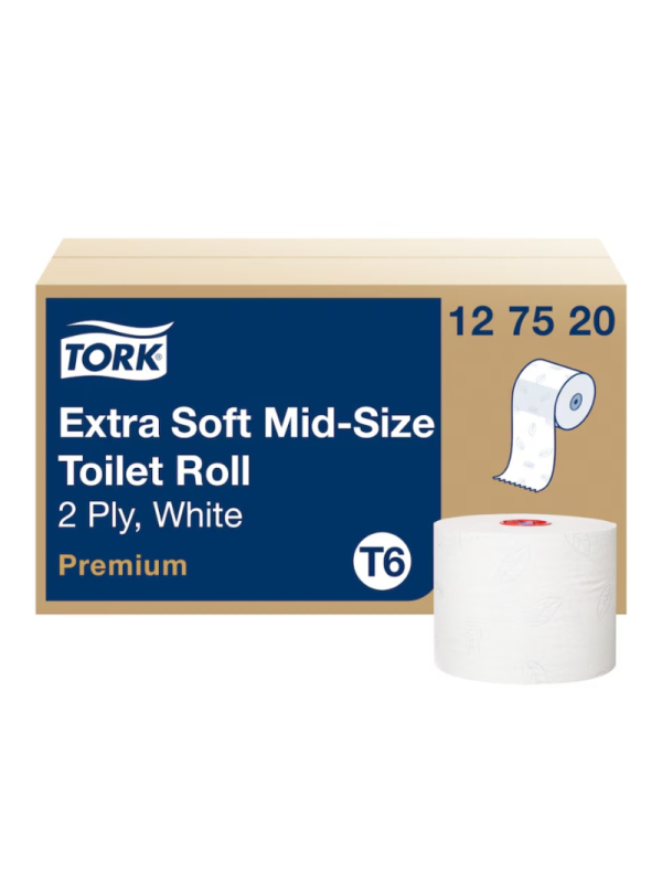 Hârtie igienică, Tork, Mid-size Premium D, albă, 2 straturi, 90 m/rolă (27 role/bax), T6 – 127520