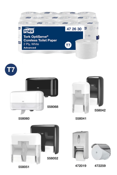 Hârtie igienică, Tork, OptiServe, 2 straturi, albă, 94.3m (24x1), T7 - 472630