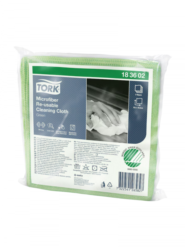 Lavete Tork din microfibra, reutilizabile, pentru curatare, verzi, 6 buc/set - 183602