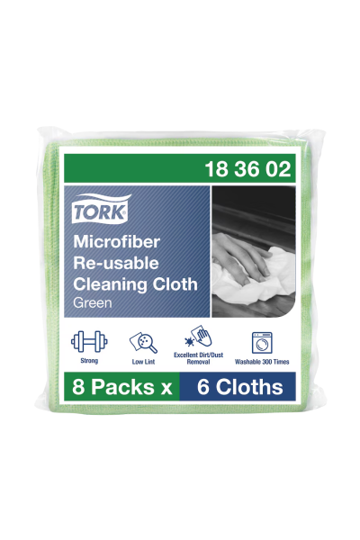 Lavete Tork din microfibra, reutilizabile, pentru curatare, verzi, 6 buc/set - 183602