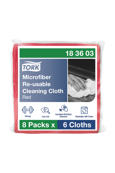 Lavete Tork din microfibra, reutilizabile, pentru curatare, rosii, 6 buc/set - 183603